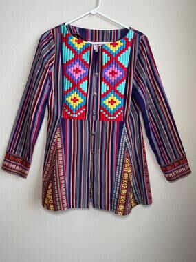 Roja Southwestern Striped Embroidered Geometric 5 Button Jacket Size Small